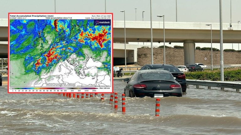 Heavy downpours are coming to Europe.  Flash flood possible